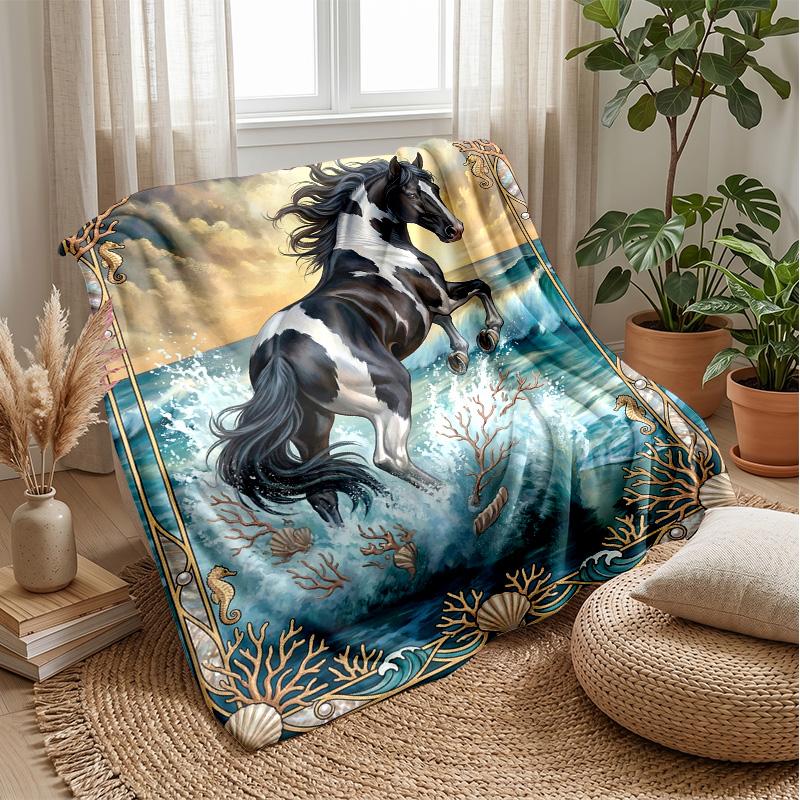 Ocean Horse Adventure 1 Theme blanket Lightweight Warm Flannel Blanket Decorative Throw Blanket for Home Decoration