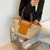 Summer Handmade Bags for Women Large Capacity Straw Fabric Basket Tote Top Handle Handbags Lady Beach Hand Bags