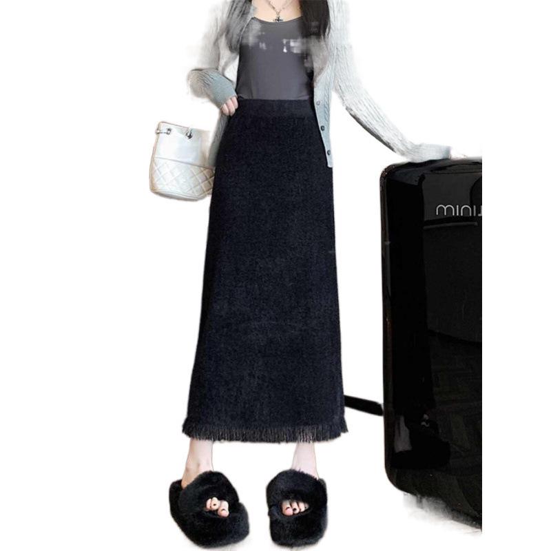 Миди-юбка А-силуэта из трикотажа с кисточками, осенне-зимняя шерстяная юбка с высокой талией