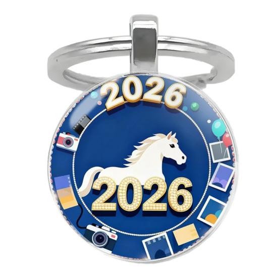 Брелок Год Лошади 2026 Дизайн Зодиака Компактный Брелок-Подвеска на Удачу с Колокольчиками Металлическая Рамка Праздничное Украшение