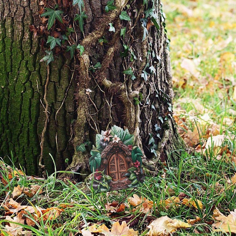 Wooden Elf Door Art Statues Handmade Fairy Gardens Doors Windows Door Miniature Garden Decorations