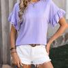VEZFAA Женские модные повседневные летние весенние однотонные блузки и рубашки с короткими рукавами и круглым вырезом с принтом
