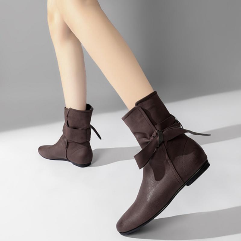 Fashion Design Vintage Bow Short Boots 2025 Autumn French Style Soft Sole Non-slip Low Heel Boots Solid Color Versatile Women's Boots