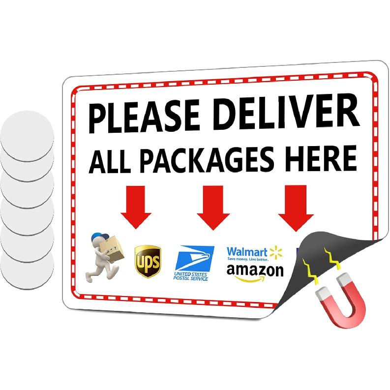 Package Delivery Sign Magnetic Soft Adhesive, 10x7 Inch Please Leave Packages Here Sign for Delivery Drivers, Please Place Packages in Box Thank You,