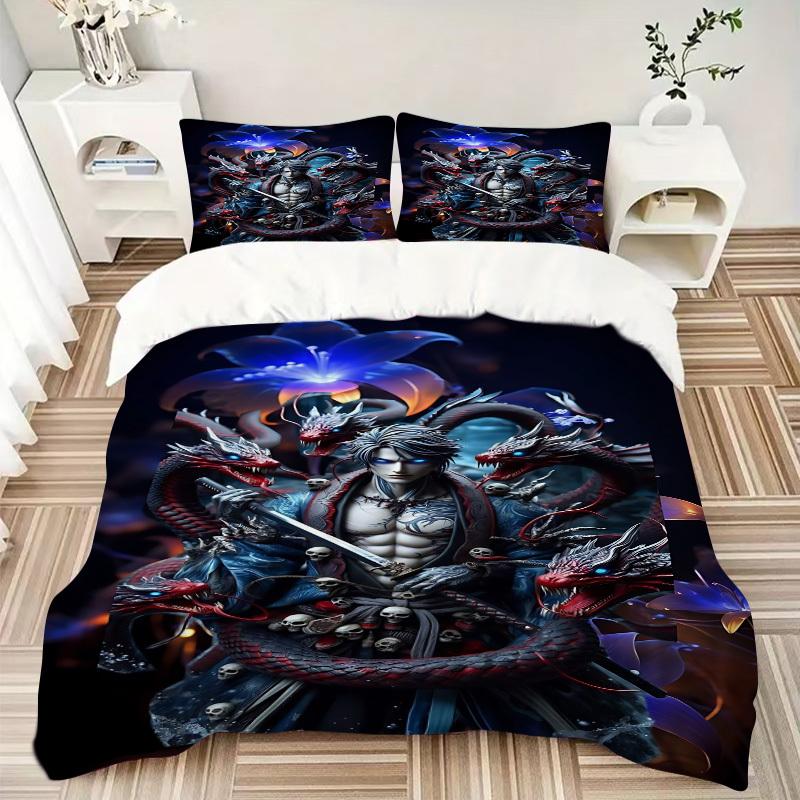 3pcs Fantasy Warrior Statue Duvet Cover Set - Soft & Breathable Bedding, Includes 1 Duvet Cover and 1/2 Pillowcases (No Insert) yy251107195