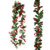 Рождественская искусственная гирлянда из ротанга с зелеными листьями и красными ягодами в помещении и на открытом воздухе, настенная подвеска, рождественские искусственные растения, украшение для праздничной вечеринки, реквизит для фотографий