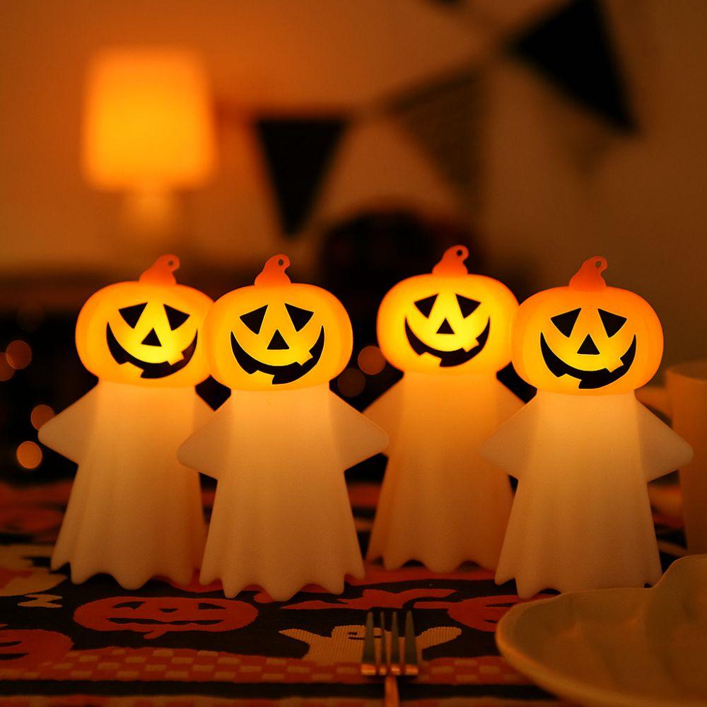 Creative Portable Halloween Pumpkin Light Spooky Plastic Ghost Pumpkin Lamp Eye Protection LED Night Light Porch Lighting