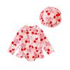 Toddler Girls Rash Guard Swimsuits with Hat 2 Pcs Set Bow Pattern Zip Up Long Sleeve Crew Neck Baby Girls Swimwears