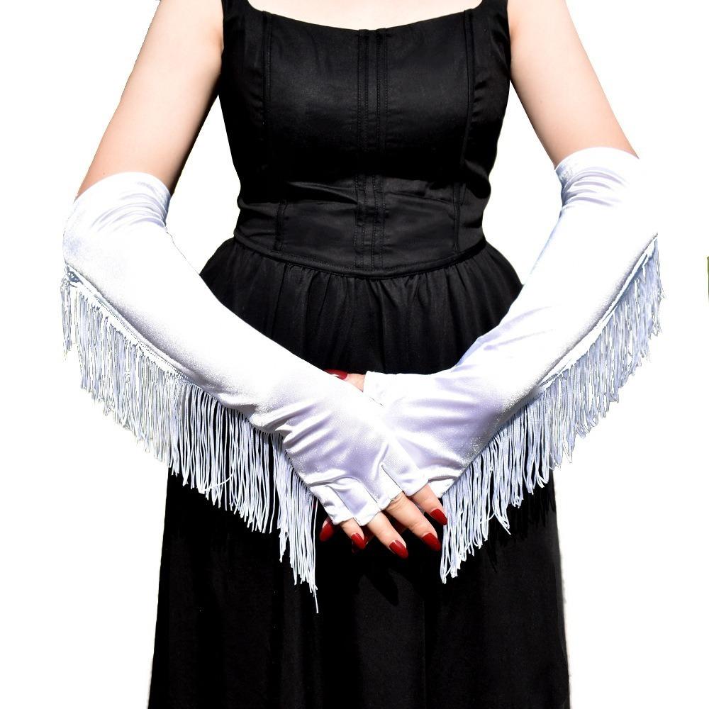 Musical Lady Long Gloves Stretch Stage Dance Mittens Simple Fringe Tassel Gloves Performance Party