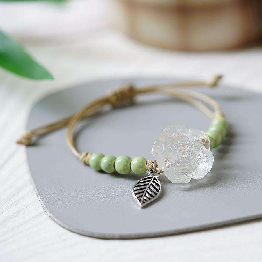 RUI RUI YU Нефритовый браслет с цветком персика для женщин и девочек, китайская мода, древний красный агат, бусины, браслет-подвеска, плетеная ручная веревка, ювелирное изделие, подарок