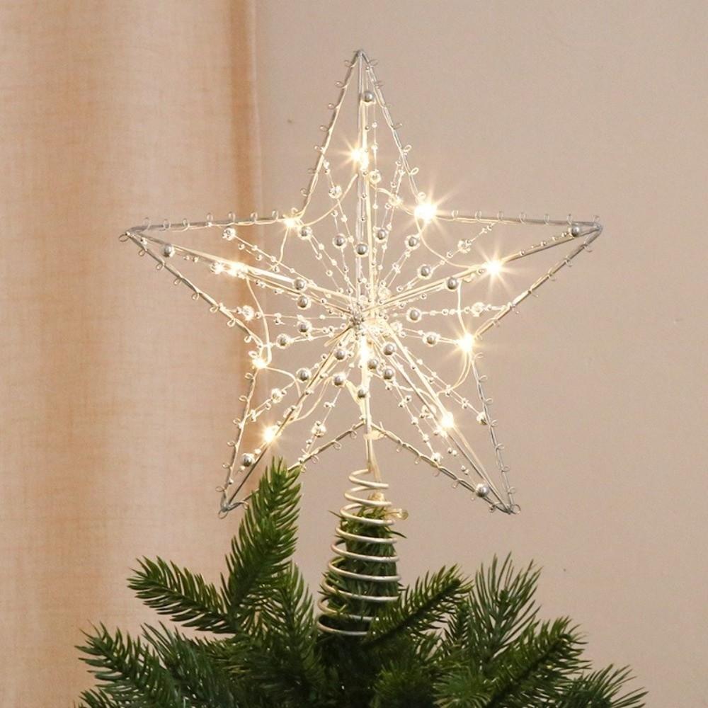 3D Glitter Star Christmas Trees Topper Iron Glowing Tree Topper Home Xmas Tree Ornament