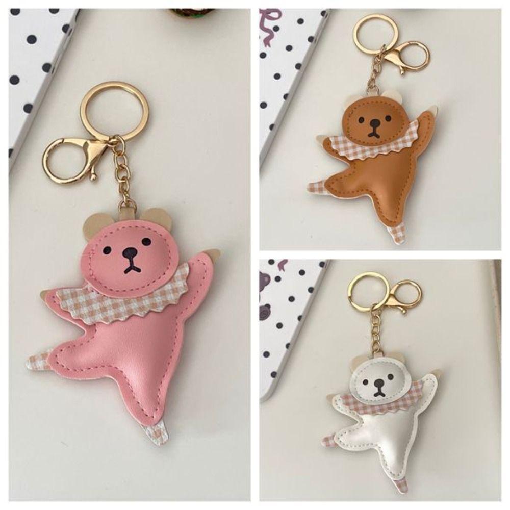 Patchwork PU Bear Pendant Animal Car Keyring Creative Ballet Bear Keychain Girl/Boy