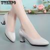 Рабочая обувь Обувь для одного заказа Женские кожаные туфли Острый нос Толстый каблук Универсальные женские туфли с неглубоким горлом