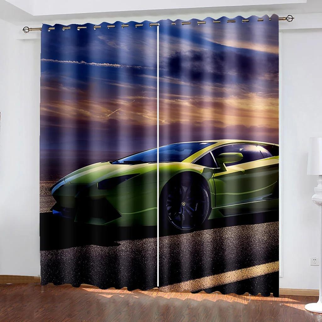 Черный крутой спортивный автомобиль фильм принт узор современные мальчики шторы окна для гостиной спальни кухни 2 шт декор