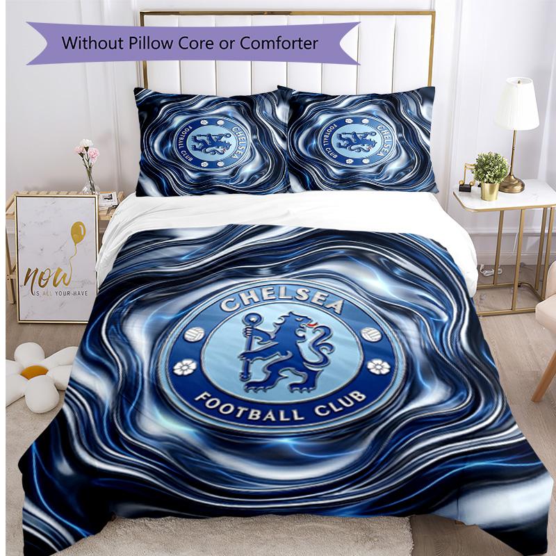 Chelsea FC Pattern Printed 3PCS Bedding Set Soft Skin-Friendly Washable Duvet Cover & Pillowcases Set All Season Bedroom