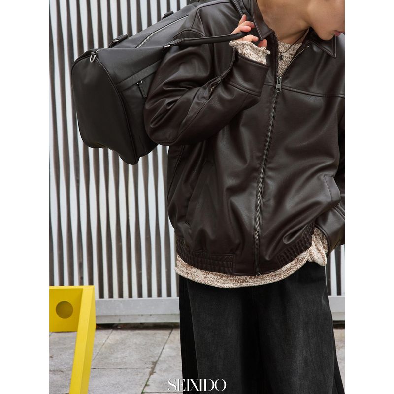 Cabinet 429! New Autumn and Winter Men's Loose-Fitting Faux Leather Pilot Zipper Pu Jacket Leather Coat 4027400 753