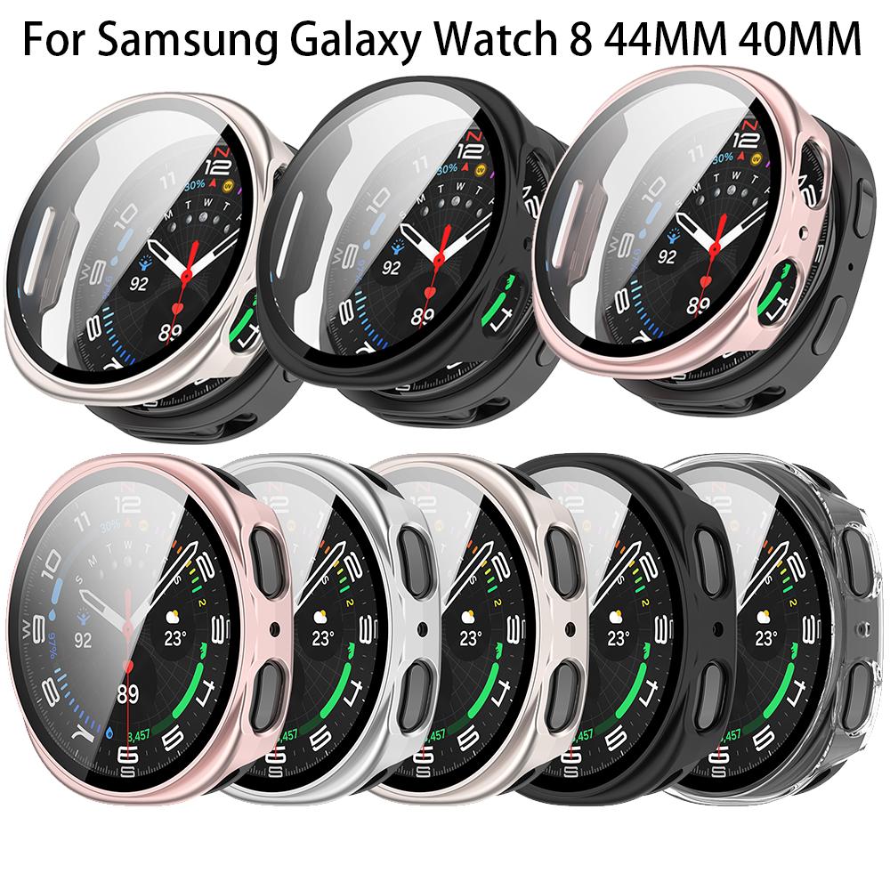 Защитный чехол 2 в 1 для ПК для Samsung Galaxy Watch8 44 мм 40 мм, чехол-накладка со стеклянной защитной пленкой для экрана, жесткий бампер-рамка + пленка