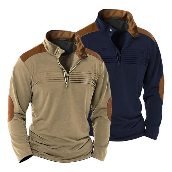 Осень-Весна, мужская толстовка, соответствующий цвету, в стиле пэчворк, на молнии с воротником-стойкой, ретро-пуловер с длинным рукавом, мягкий дышащий мужской повседневный топ средней длины