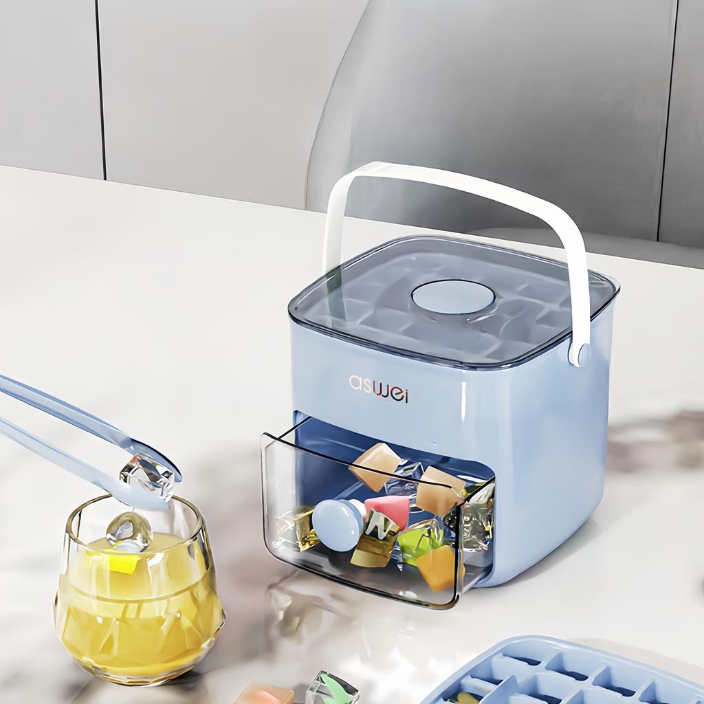 Форма для льда с крышкой и контейнером, многоразовая 2-слойная портативная форма для кубиков льда, не содержит БФА, легко извлекаемая форма на 48 кубиков льда для напитков,