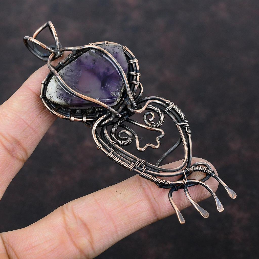 Super 23 Amethyst Pendant Copper Wire Wrapped Pendant Gemstone Handmade Pendant Copper Jewelry Unique Pendant Wire Wrap Jewelry Gift For Him
