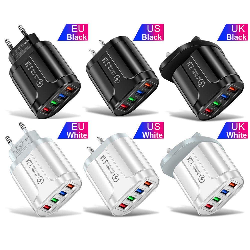 Travel 4 Ports UK EU US Plug Fast Quick Charger Power Supply USB Transformer Adapter
