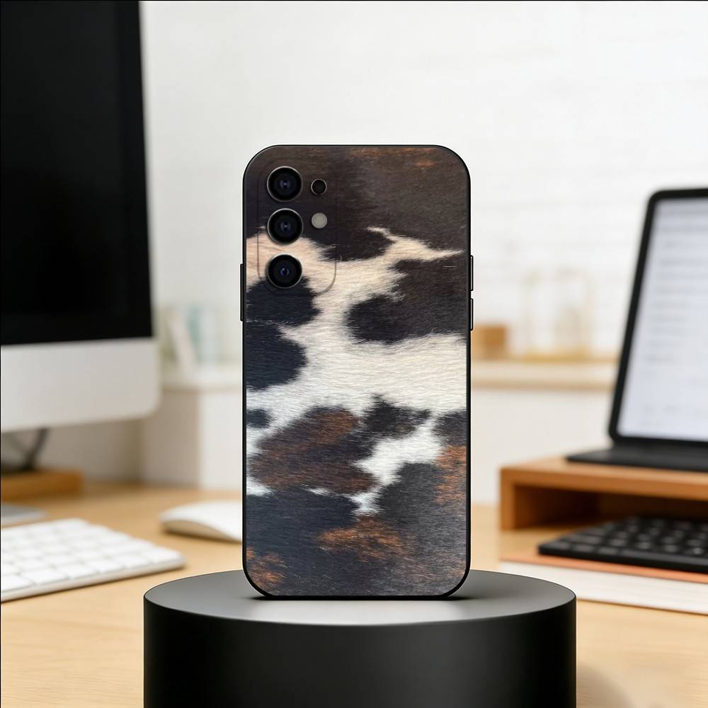 Brown White Cow Phone Case Black Silicone Soft For Samsung S25,S24,S21,S22,S23,S30,Ultra,S20,Plus,Fe,Lite