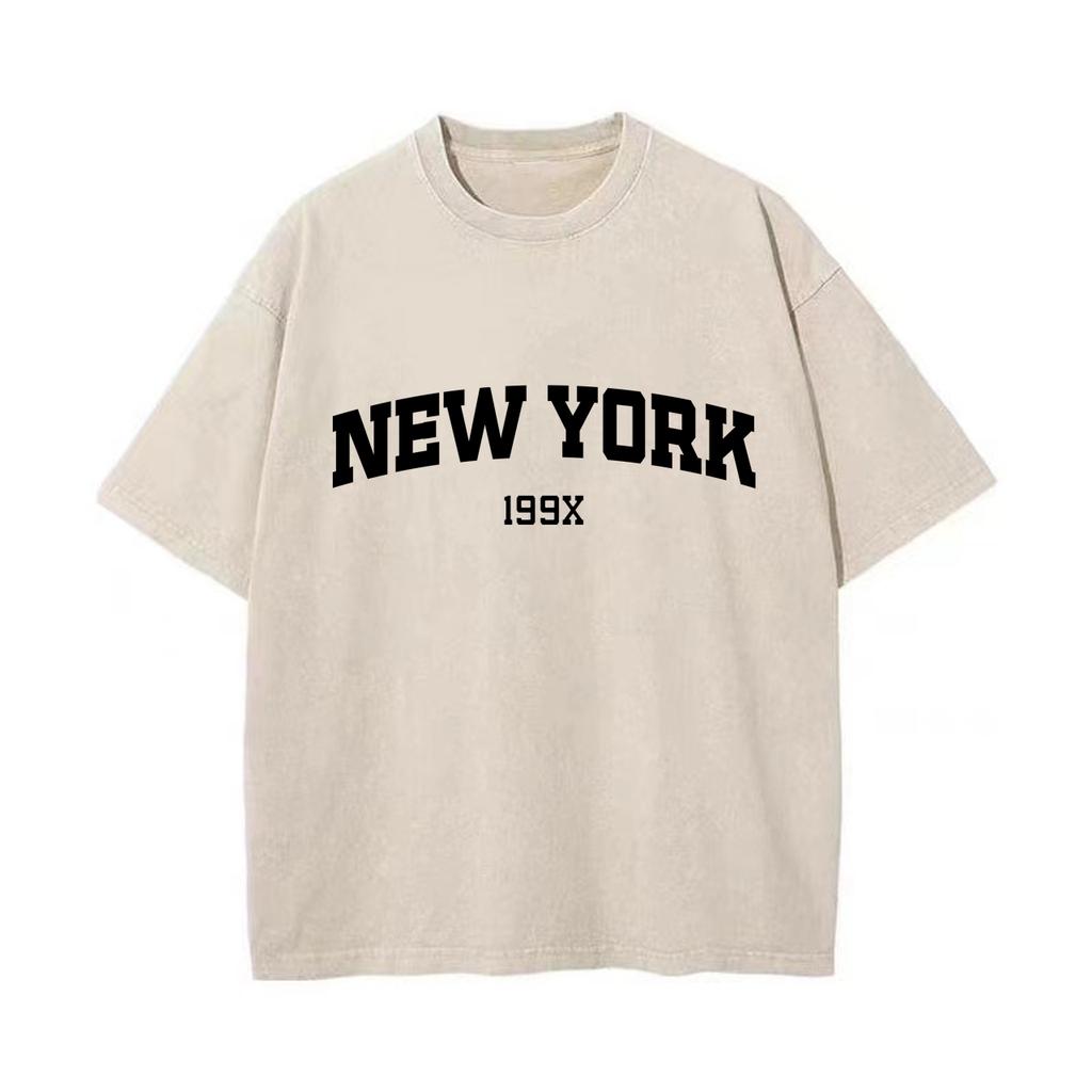Ретро-стираная винтажная футболка New York 199X Футболка с принтом для парной моды Спортивная футболка Harajuku Повседневная хлопковая свободная уличная футболка