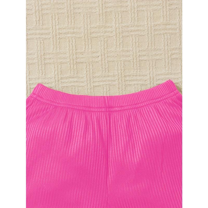 Ins Girls' Summer Outfit Set Young Girls' Vacation Style Solid Color Lace Vest Shorts Set