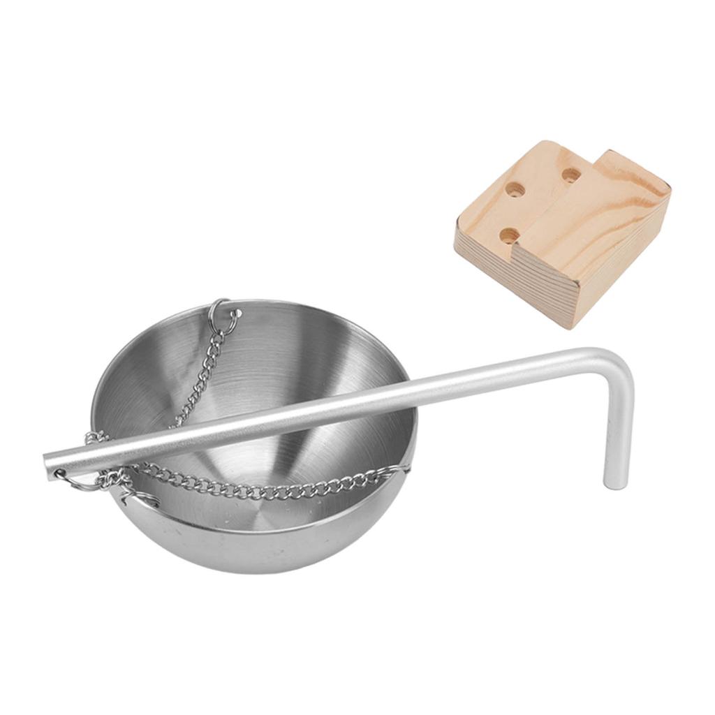 Sauna Bowl Stainless Steel Hanging Aromatherapy Oil Cup with Wooden Block for Sauna Room S 12cm