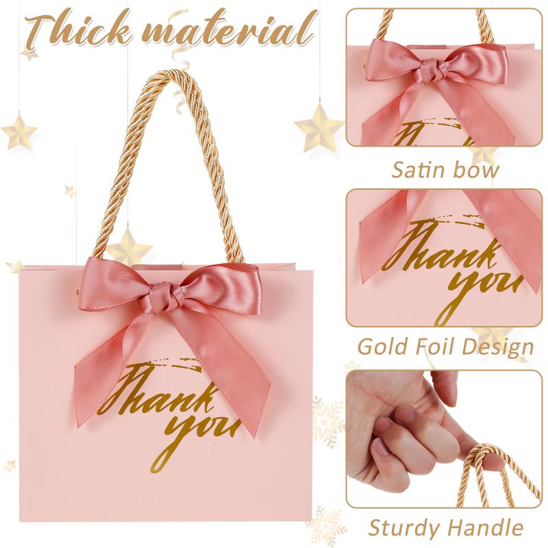 20/50 шт. Подарочные пакеты «Спасибо», многоразовые бумажные пакеты для вечеринок с ручками, золотистая лента с бантом, мини-розовые пакеты для вечеринок на день рождения