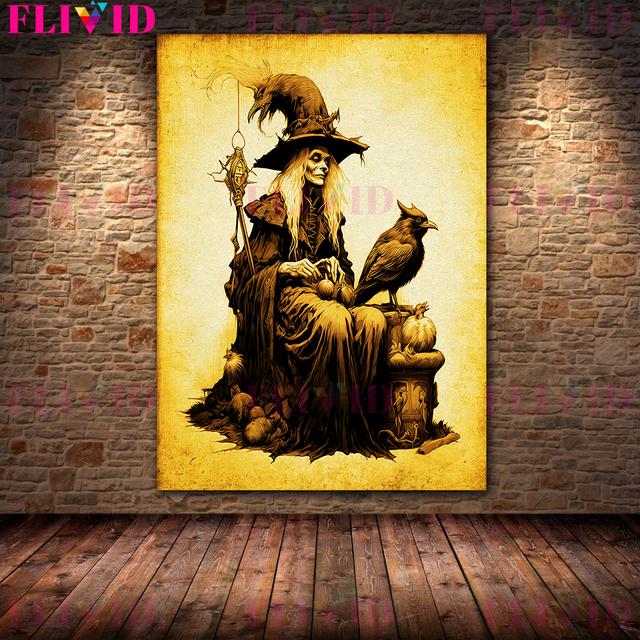 Сельские ведьмы и волшебники Ретро Настенная картина маслом Черная магия и волшебство Фэнтези Арт Плакат
