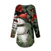 Women's Loose Round Neck Christmas Printed Long Sleeved T Shirt Top Pullover Long Sleeved Sweatshirt