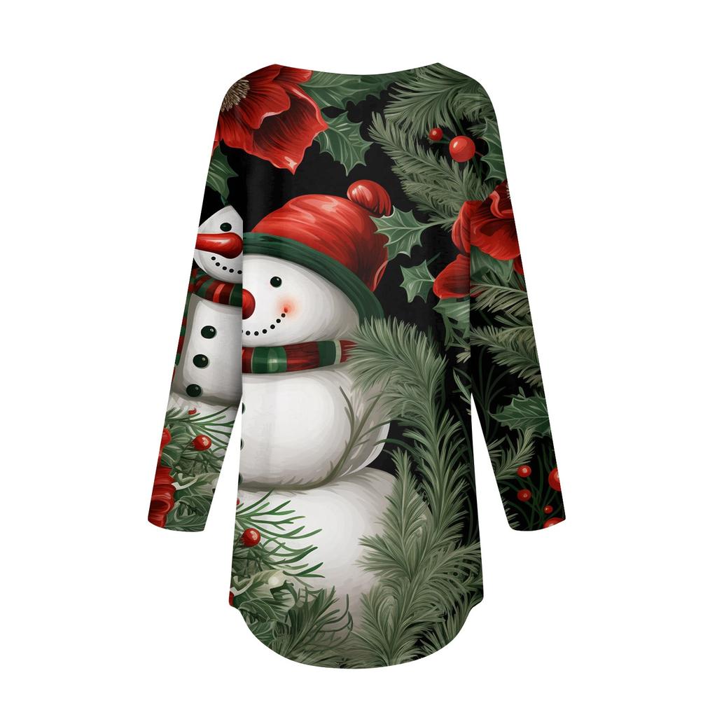 Women's Loose Round Neck Christmas Printed Long Sleeved T Shirt Top Pullover Long Sleeved Sweatshirt