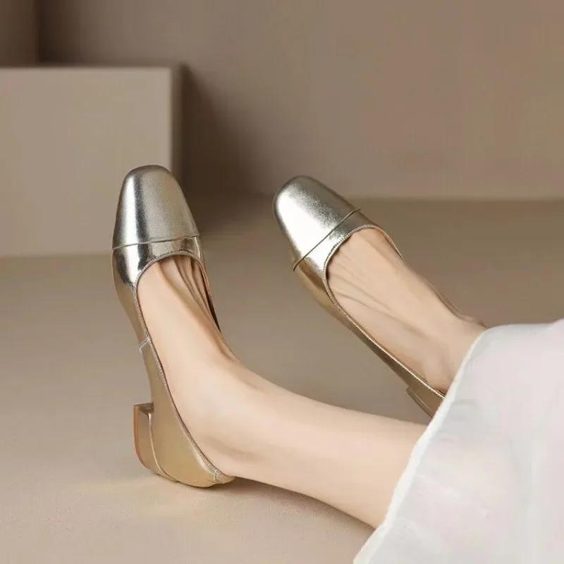 Fashion High-quality Genuine Leather Flat Bottom Ballet Shoes Four Seasons Women's Shoes Cowhide High Heels Pumps Insoles Sheepskin