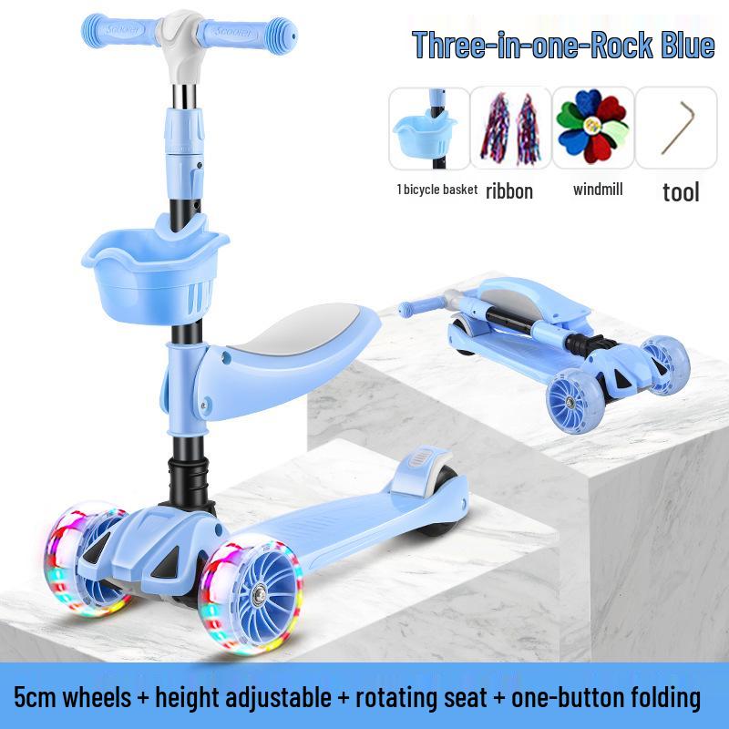 Three-in-One Foldable Children's Scooter with Flashing Pedal
