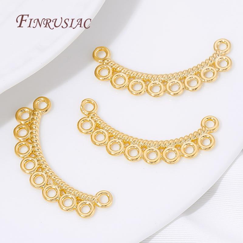 18K Gold Plated Twisted Curved Multi Hole Circle Connector,DIY Jewelry Findings Link Bar Accessories For Ear Craft