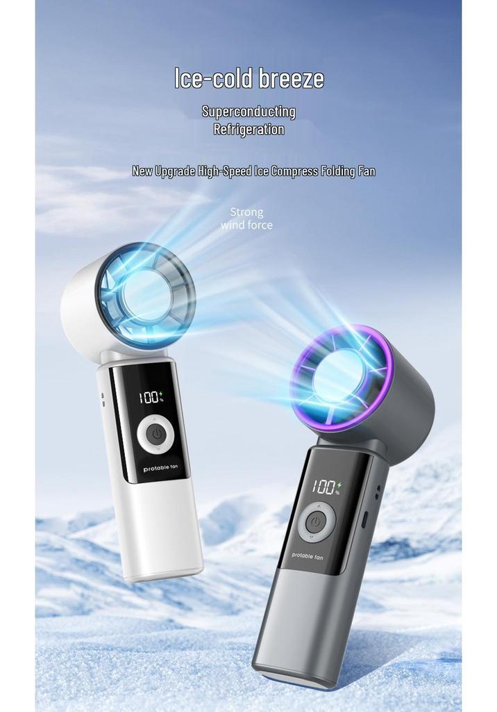 2026 USB Rechargeable Foldable Handheld Ice Cooling Fan with Simple Digital Display