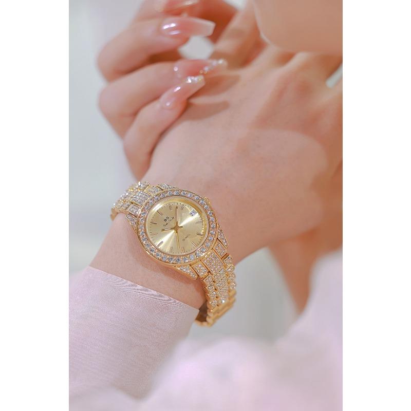 2024 Золотые часы с бриллиантами для женщин, известный роскошный бренд, водонепроницаемые элегантные женские наручные часы с ремешком из нержавеющей стали