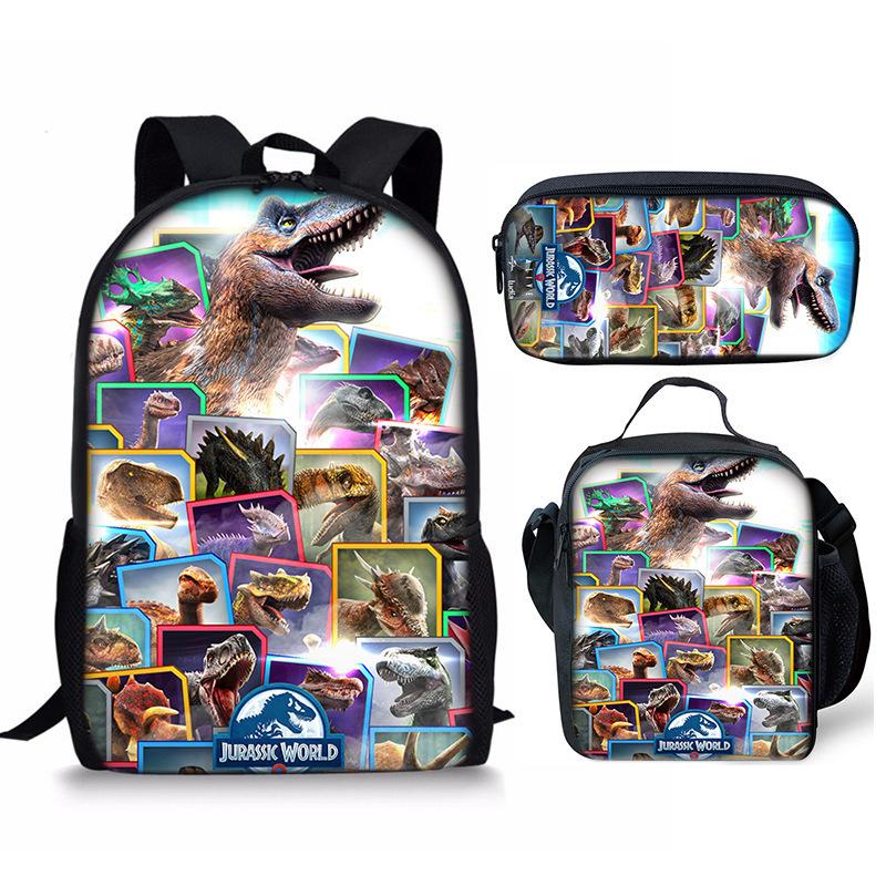 Jurassic World Dinosaur Backpack Set 3-Piece Student School Bag Lunch Bag Pencil Case
