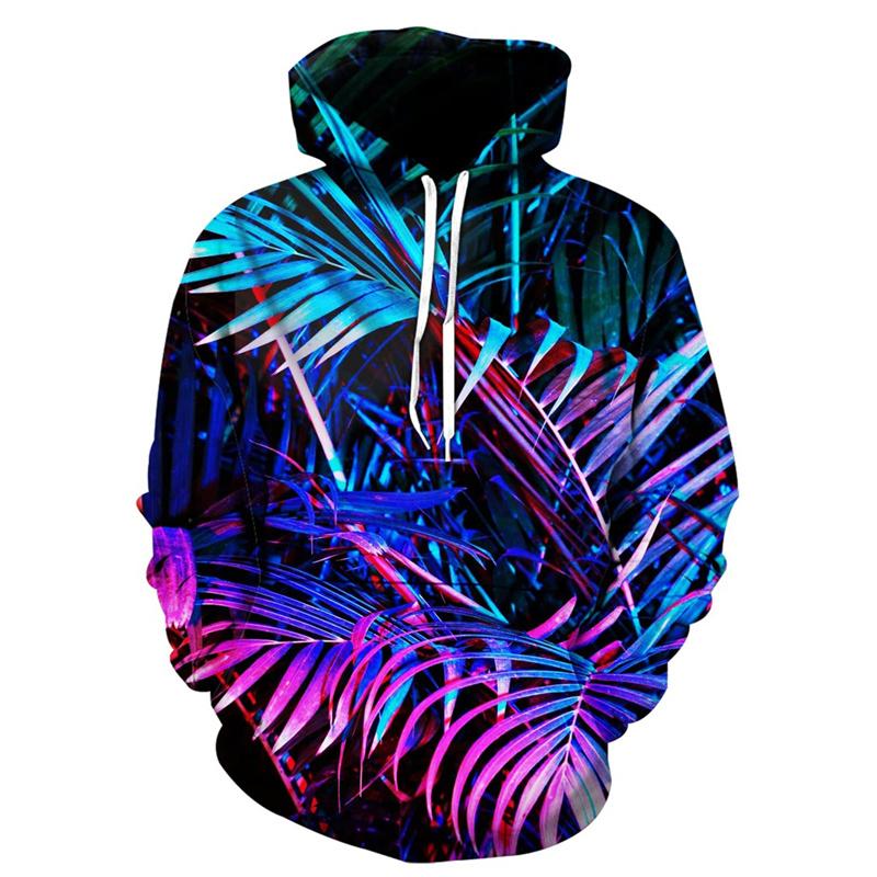 Толстовка с капюшоном с 3D-принтом и изображением листьев для мужчин. Узор из разноцветных растений. Длинные рукава. Модные толстовки. Топы-пуловеры. Толстовки больших размеров.