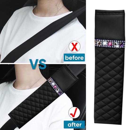 Сияющий декор со стразами, чехол для ремня безопасности, дышащая наплечная накладка из искусственной кожи, удобные автомобильные аксессуары для вождения