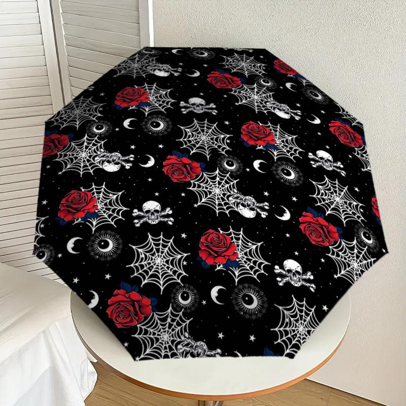 1pc Gothic Roses and Skulls Pattern Umbrella with Plastic Handle,Suitable for All Seasons Home Travel Outdoor UmbrellaDD1803