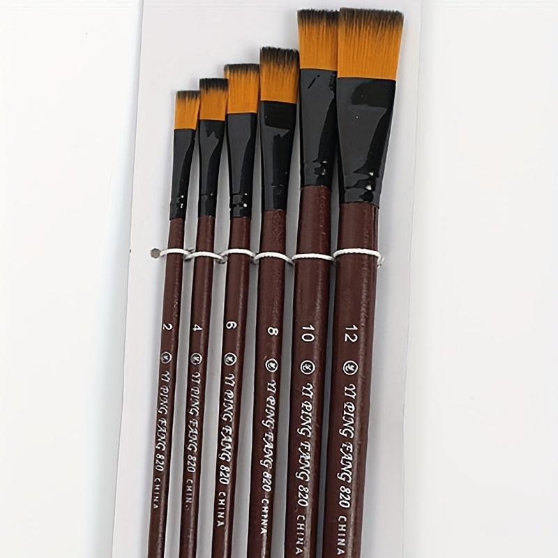 6pcs Synthetic Flat Paint Brushes Set, Nylon Bristles with Rivet Handle for Acrylic, Oil, Watercolor Painting Artist Supplies