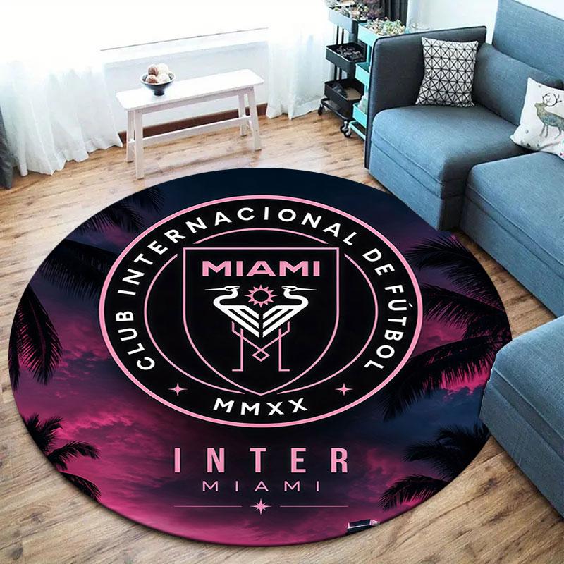 Inter Miami CF Round Area Rug,Carpet Rug for Living Room Bedroom Sofa Playroom Decor,Non-slip Floor Mat