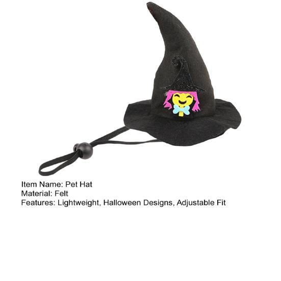 Lightweight Pet Headgear Halloween Cat Witch Hat, Fun Hat with Adjustable Elastic Strap, Cartoon Comfortable Headwear Ghost Pumpkin Bat Skull for Cats