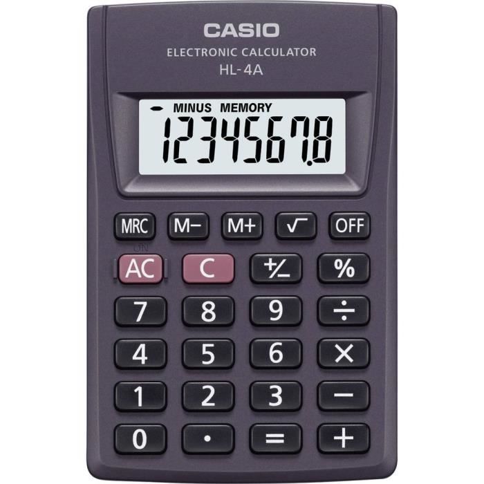 Calculatrice de poche - casio - hl-4a - ecran 8 - pile - anthracite