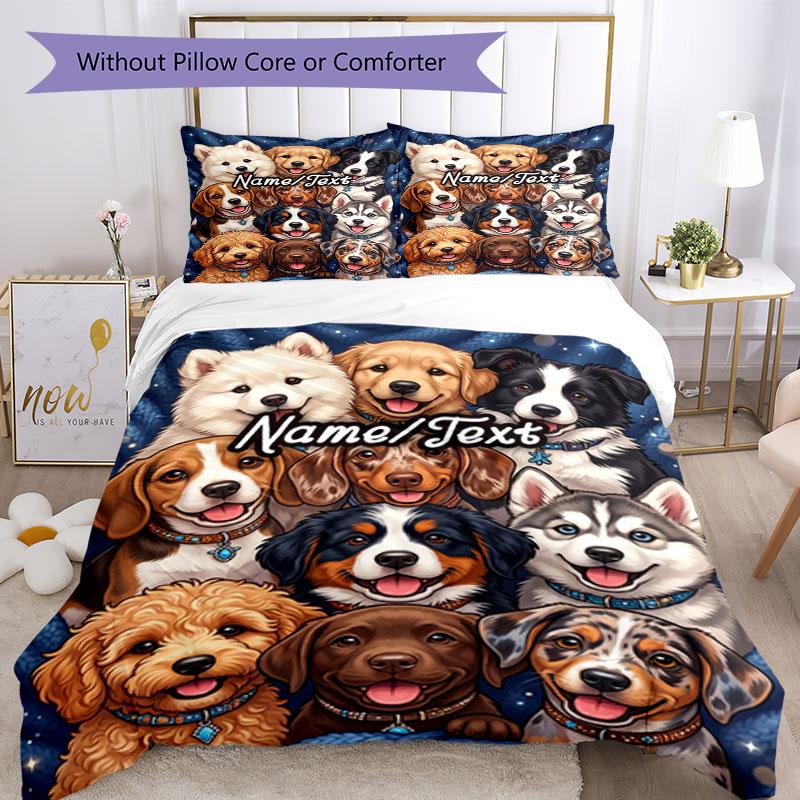 3PC Custom Name Puppy Portrait Collage Bedding Set Printed  Bedding Set Duvet Cover Closure Includes 1 Duvet Cover & 217 Pillowcases for Bedroom