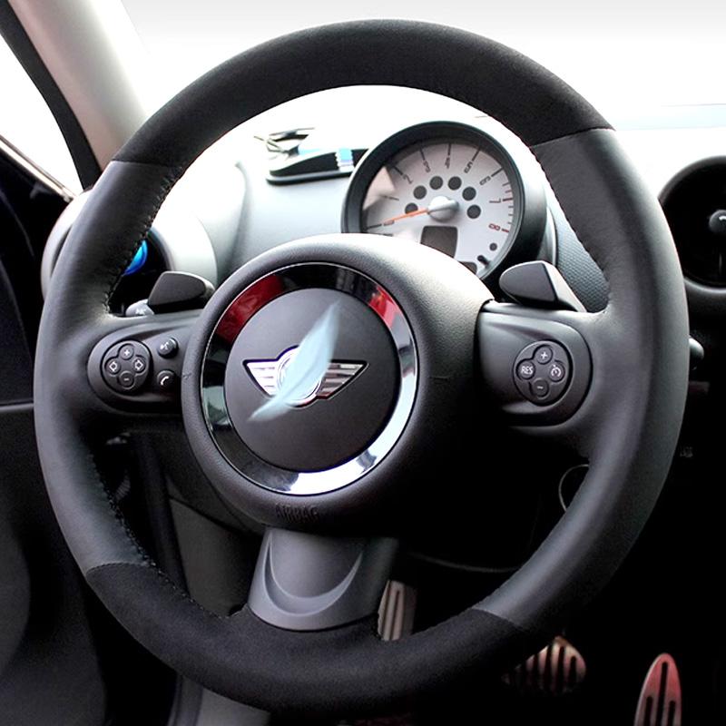 For Mini R55 R56 R57 R58 R59 R60 R61 Hand Stitched Non-slip Car Steering Cover DIY Blue Stitch Napa Leather Car Interior q3