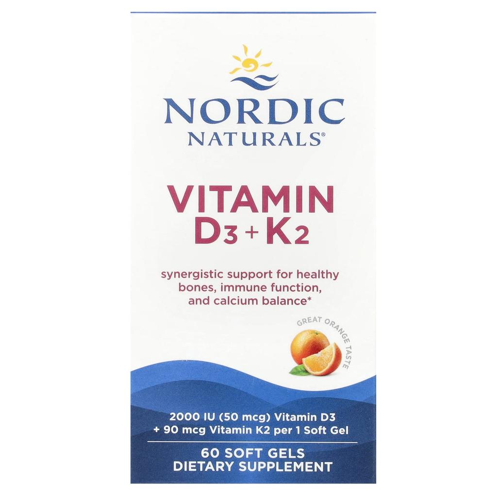 Nordic Naturals Витамин D3 + K2, Отличный апельсин, 60 мягких капсул
