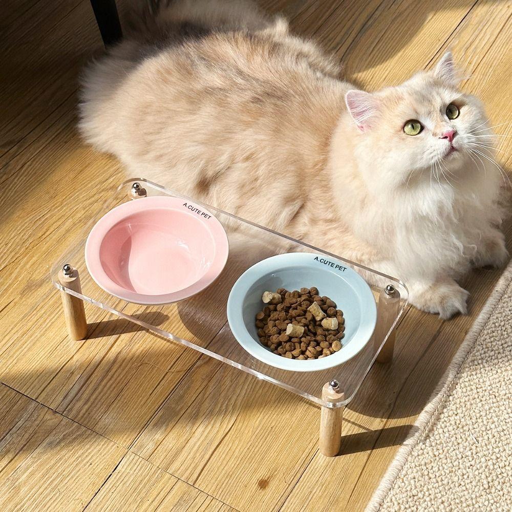 Protect Cervical Spine Cat Bowl with Acrylic Stand Cat Drinking Feeding Bowl Cat Accessories